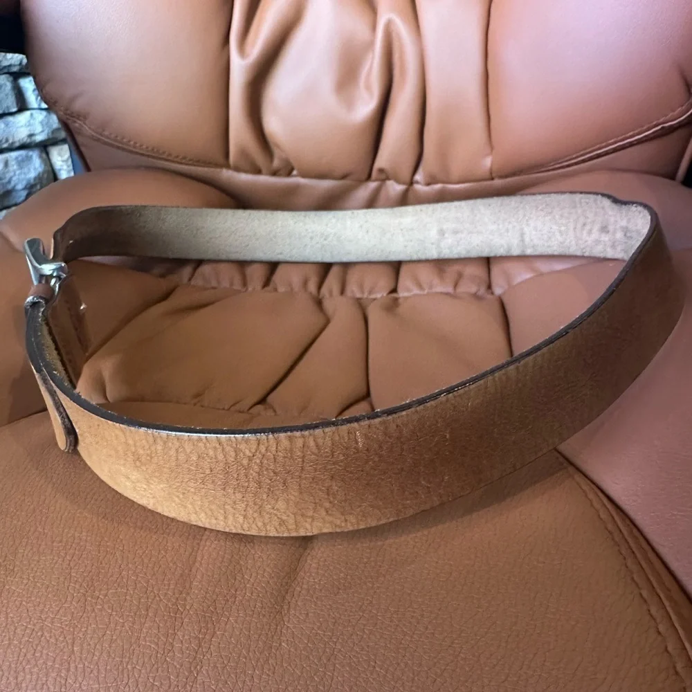 Men’s Well-Loved Brown Leather Belt with Silver Buckle, 38